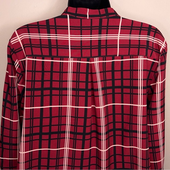 Petite XL Studio Works Red Black White Plaid Button Up Blouse Top Academia Vneck - Picture 7 of 11